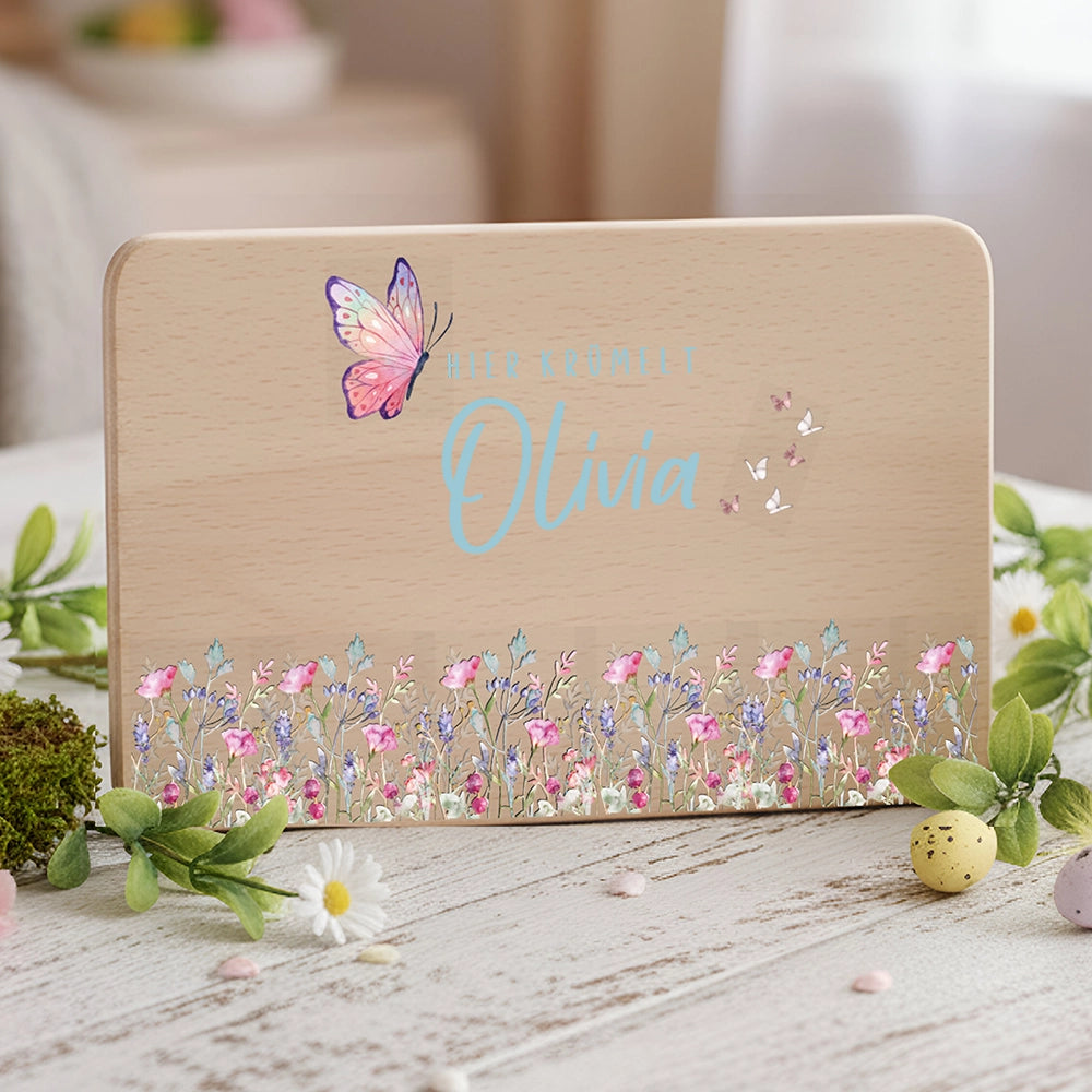 Frühstücksbrettchen Holz personalisiert - Blumenpark