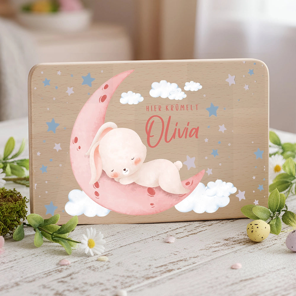 Frühstücksbrettchen Holz personalisiert - Baby Hase