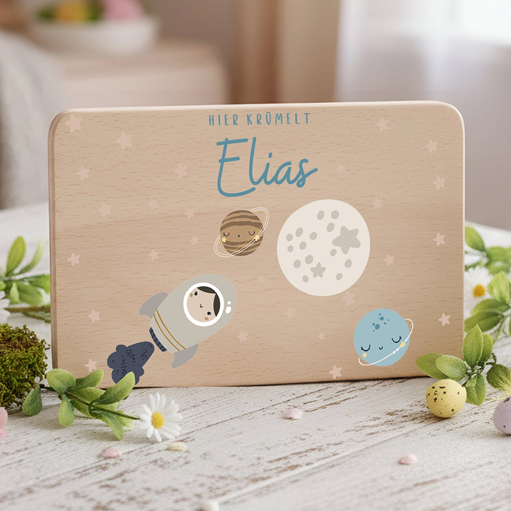 Frühstücksbrettchen Holz personalisiert - Weltall
