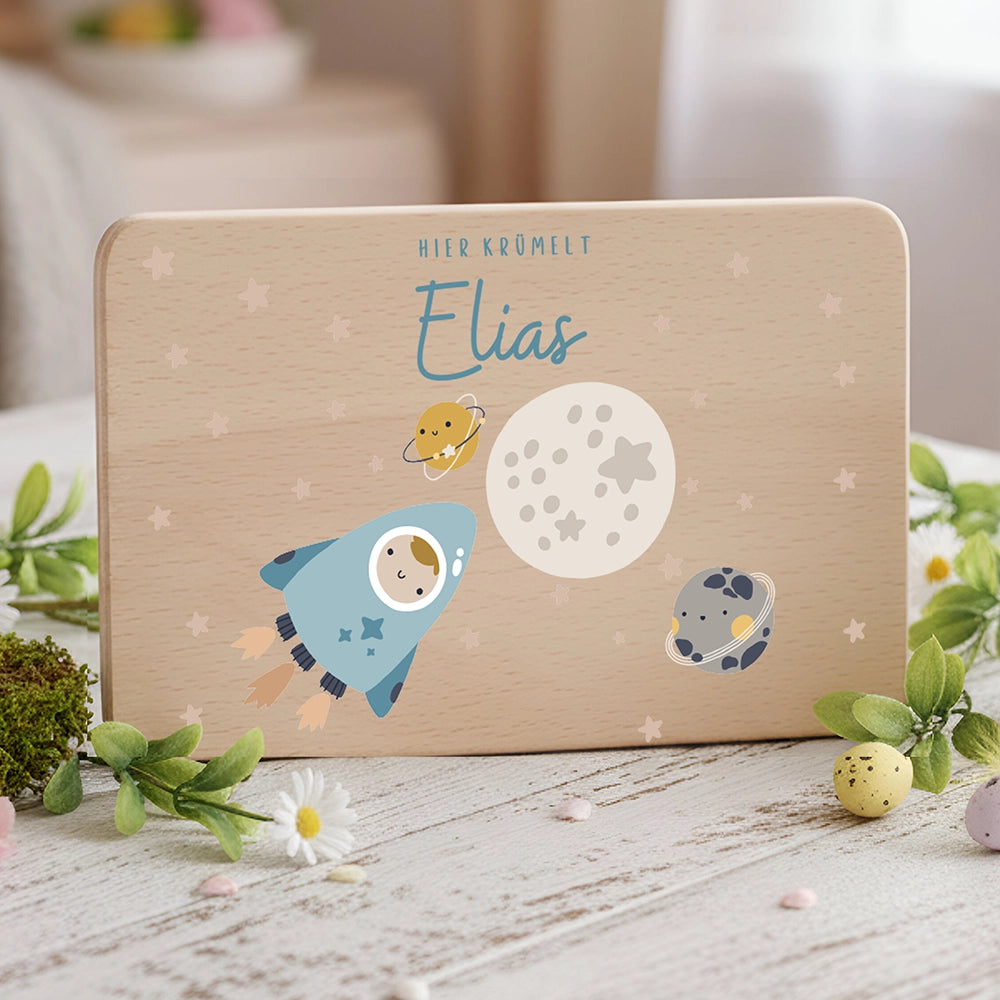 Frühstücksbrettchen Holz personalisiert - Weltall