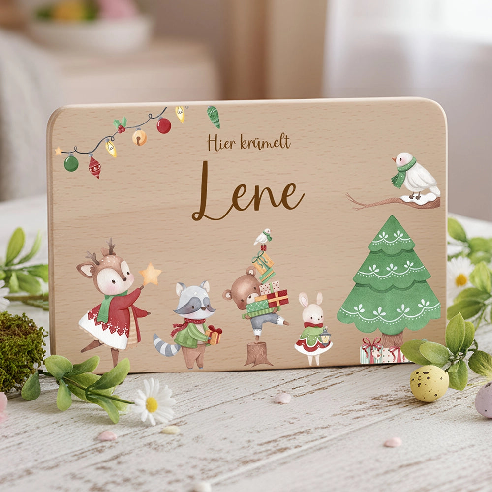 Frühstücksbrettchen Weihnachten Tiere und Weihnachtsbaum - Geschenk Weihnachten