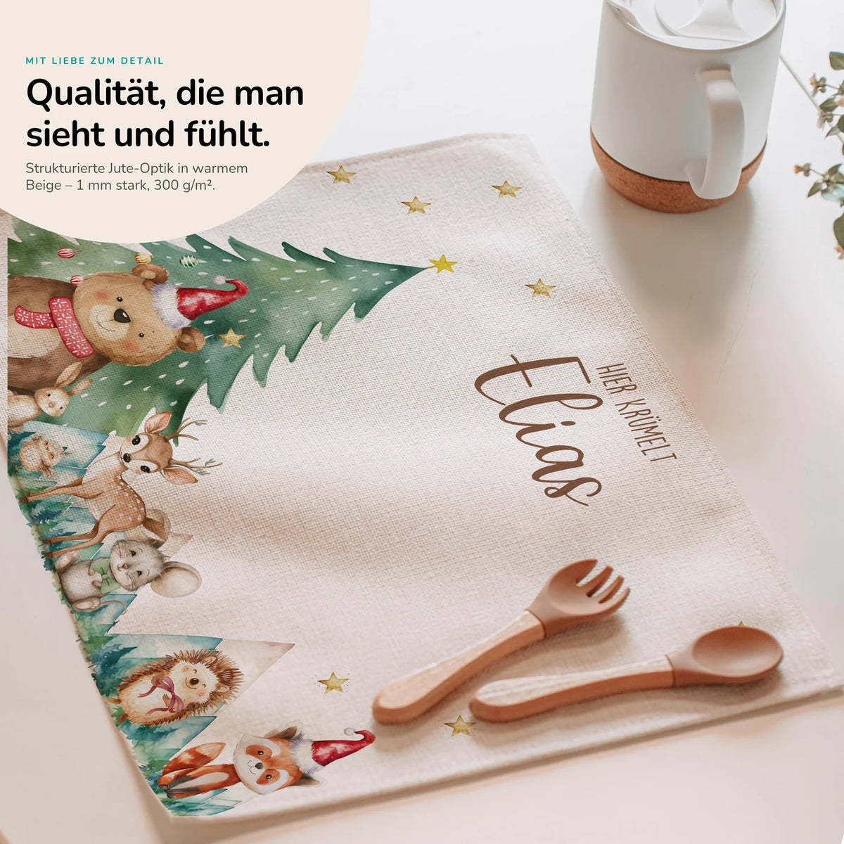 Tischset Kinder personalisiert Weihnachtsmotiv - Tierchen-Abenteuerland