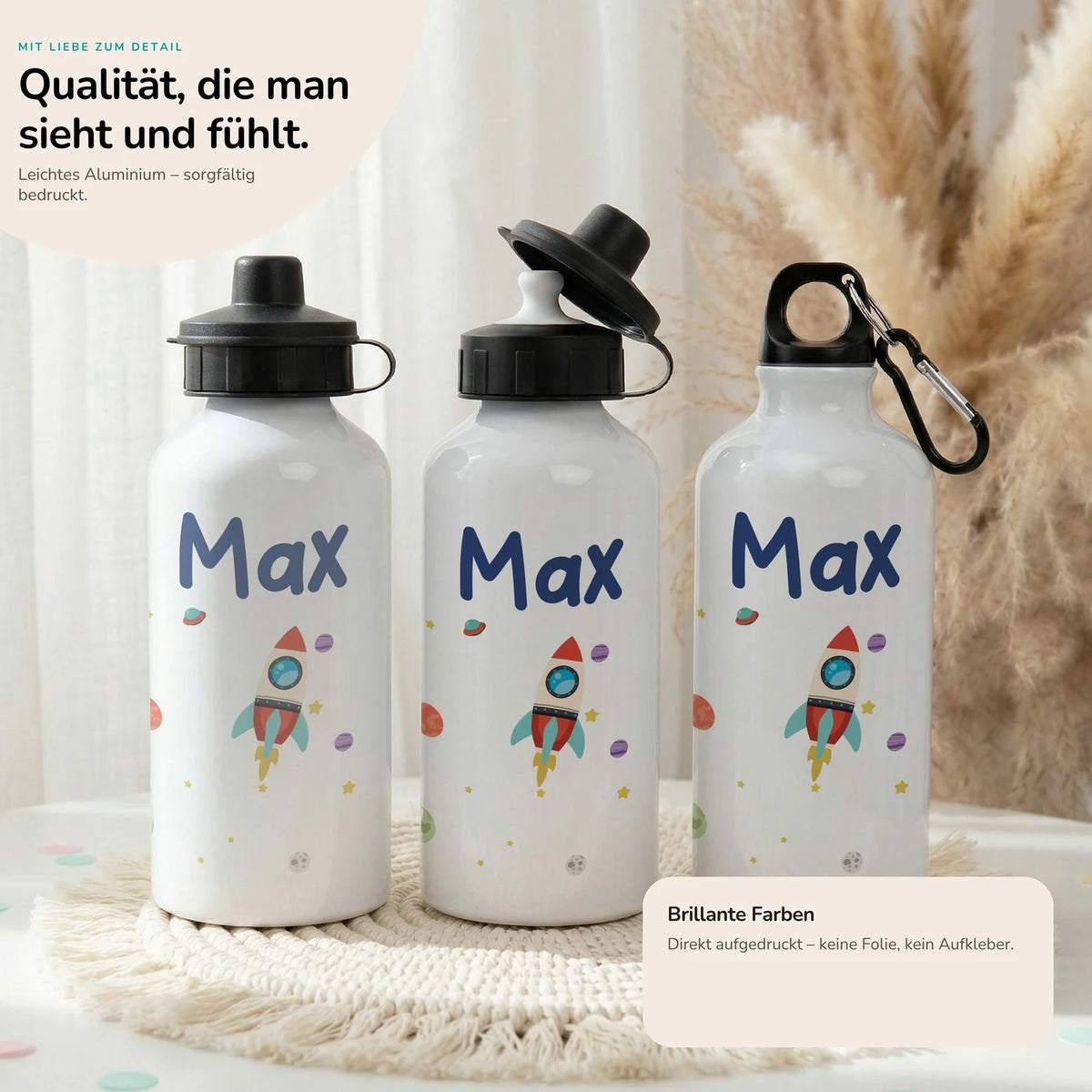 Personalisierte Trinkflasche Kinder – Rakete Weltall