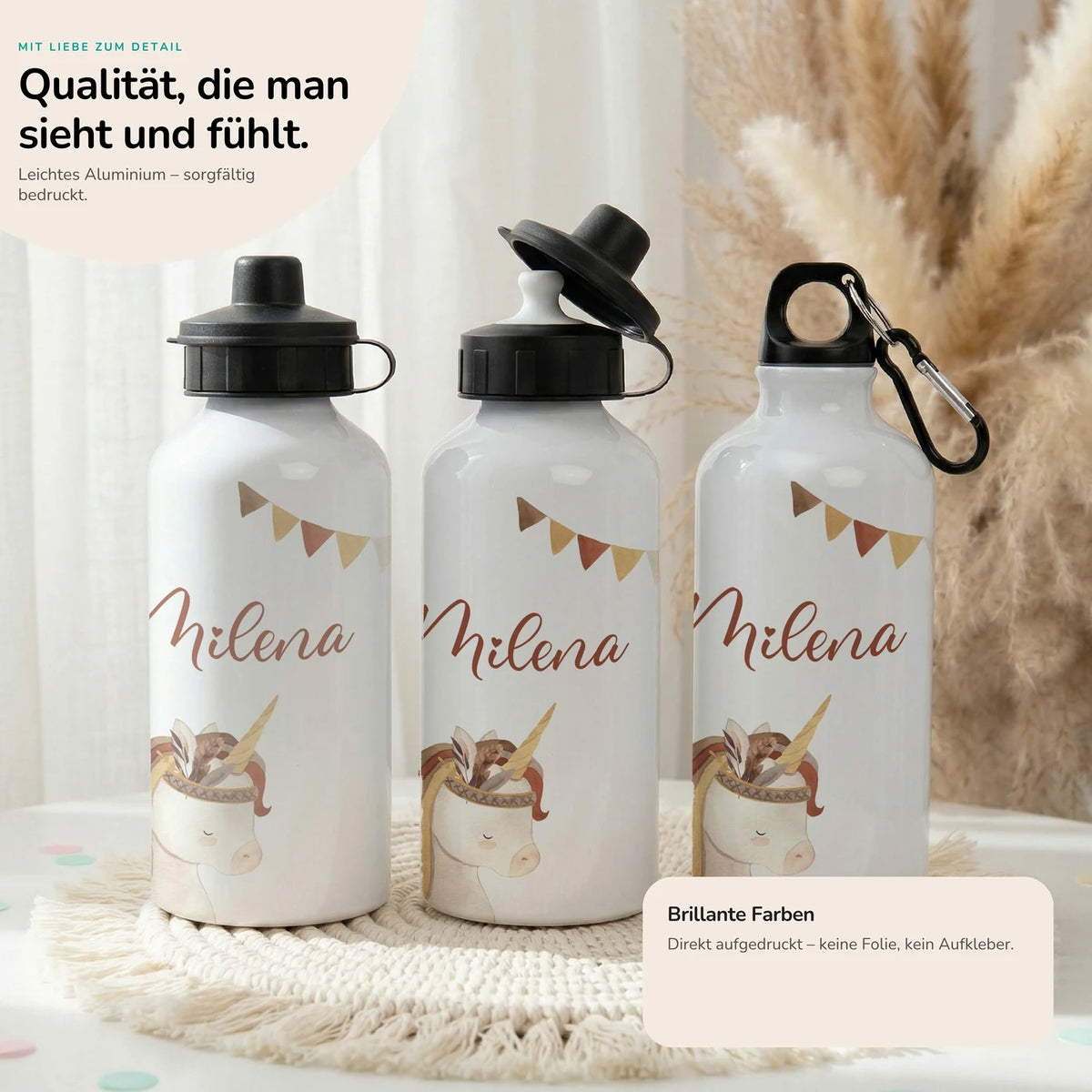 Personalisierte Trinkflasche Kinder – Einhorn Indianer