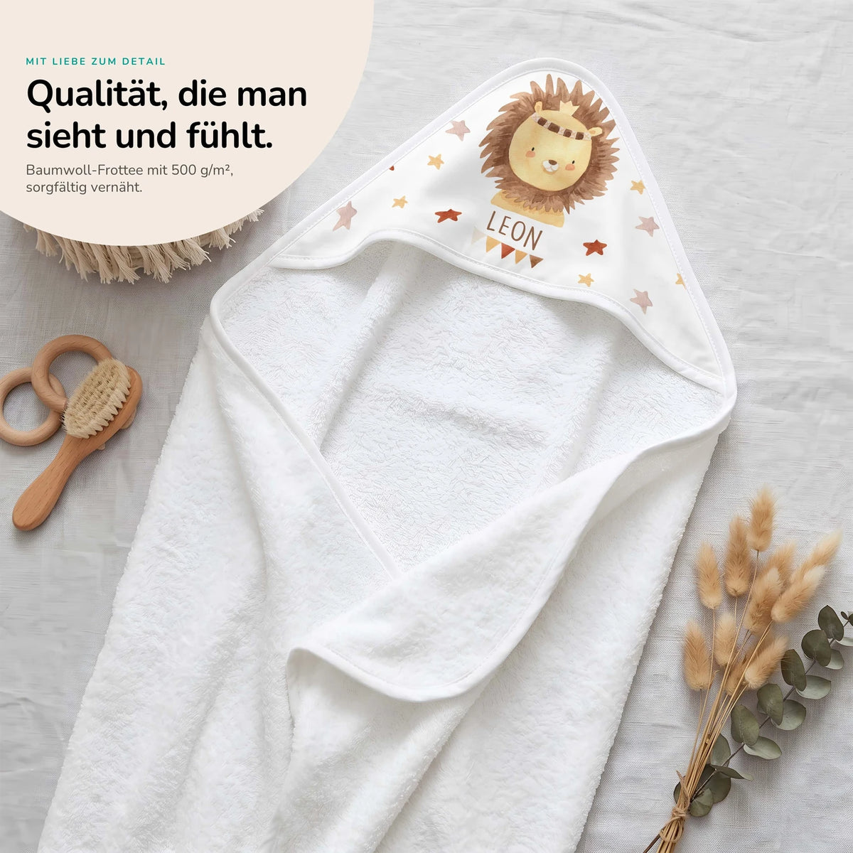 Personalisiertes Kapuzenhandtuch Baby – Löwe Krone