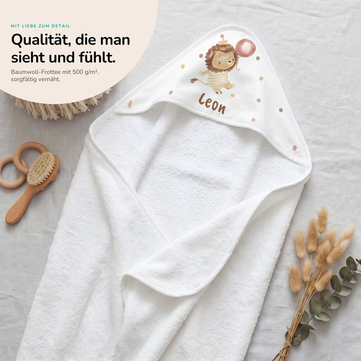 Personalisiertes Kapuzenhandtuch Baby – Löwe Geburtstag
