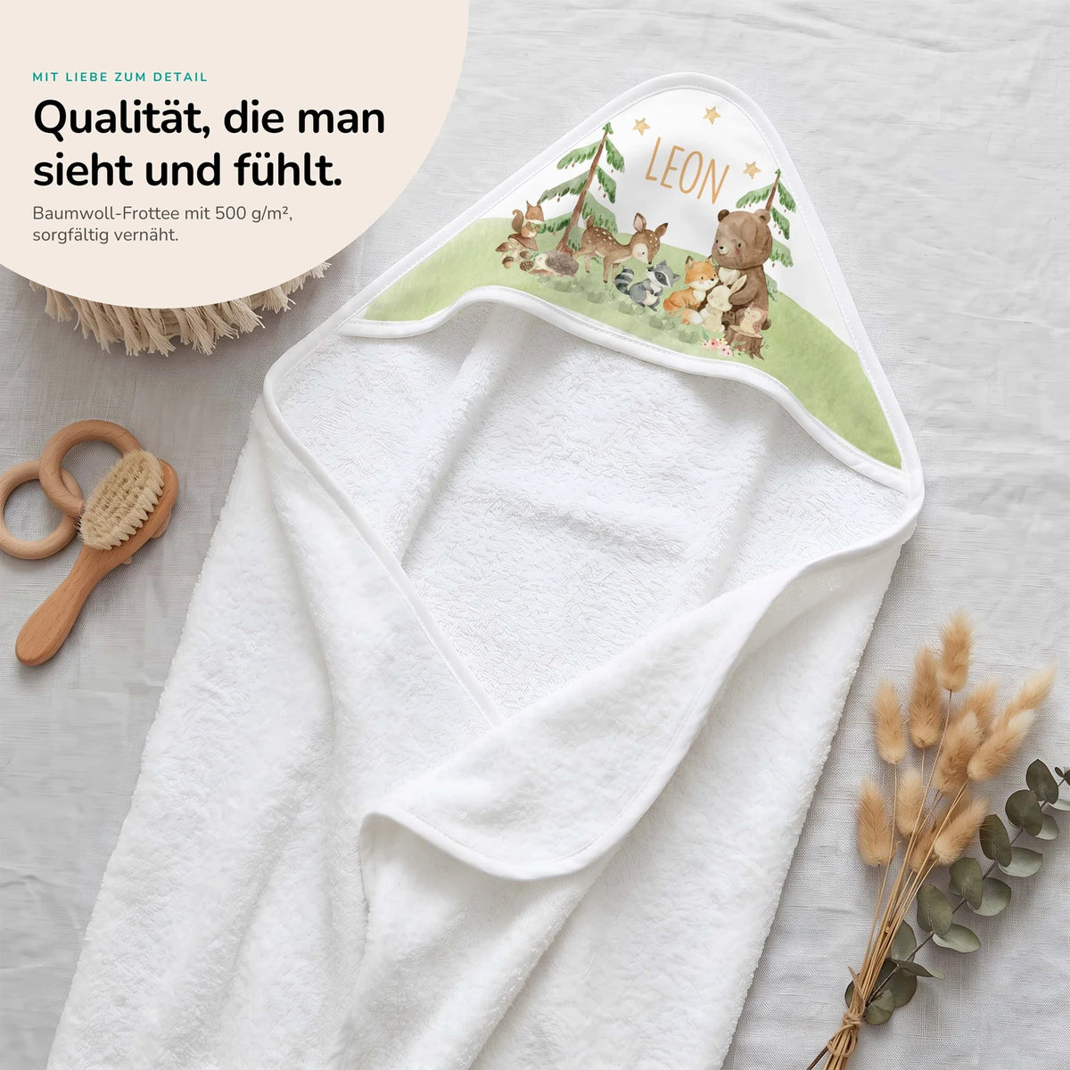 Personalisiertes Kapuzenhandtuch Baby – Waldfest