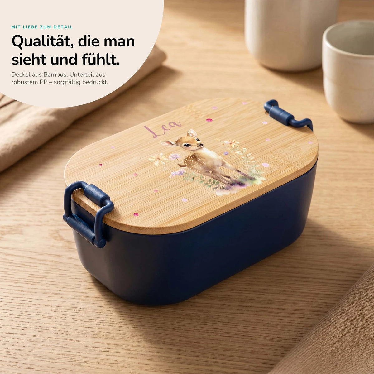 Brotdose Kinder personalisiert, Rehkitz mit Blumen