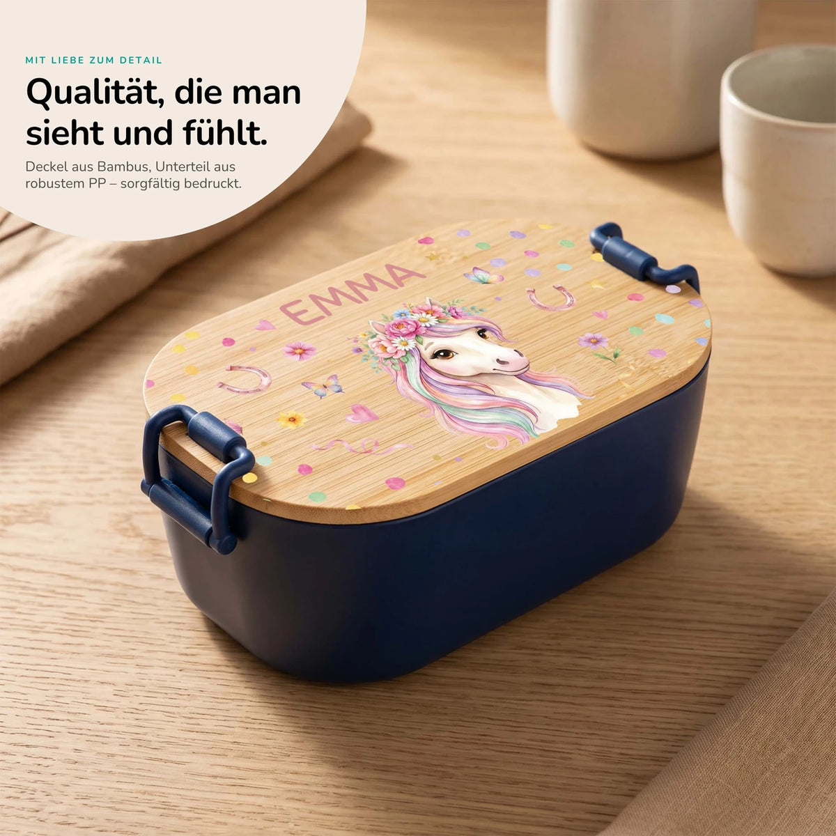 Brotdose Kinder personalisiert, Einhorn Blumenkranz