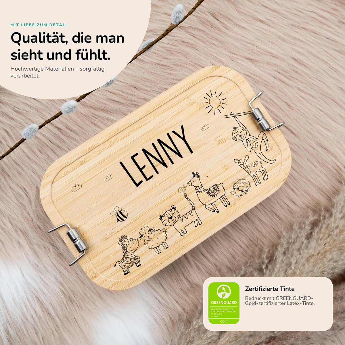 Brotdose Kinder personalisiert - Fröhliche Tierfamilie