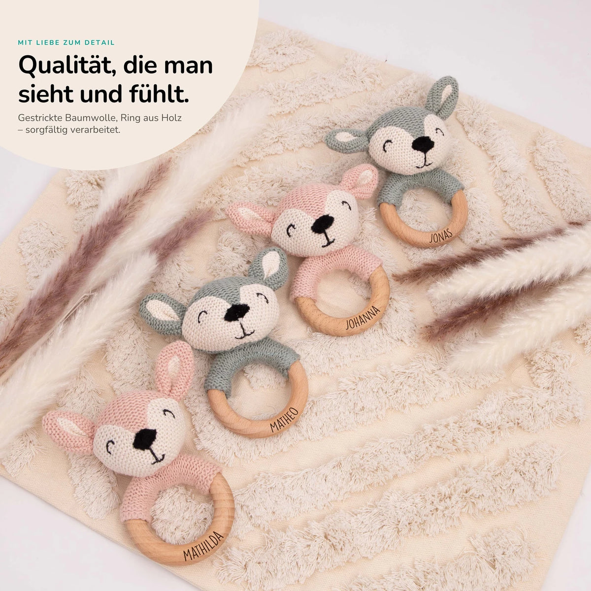 Baby Beißring mit Hirsch - Rosa/Blau Ø 7cm - Zahnen leicht gemacht