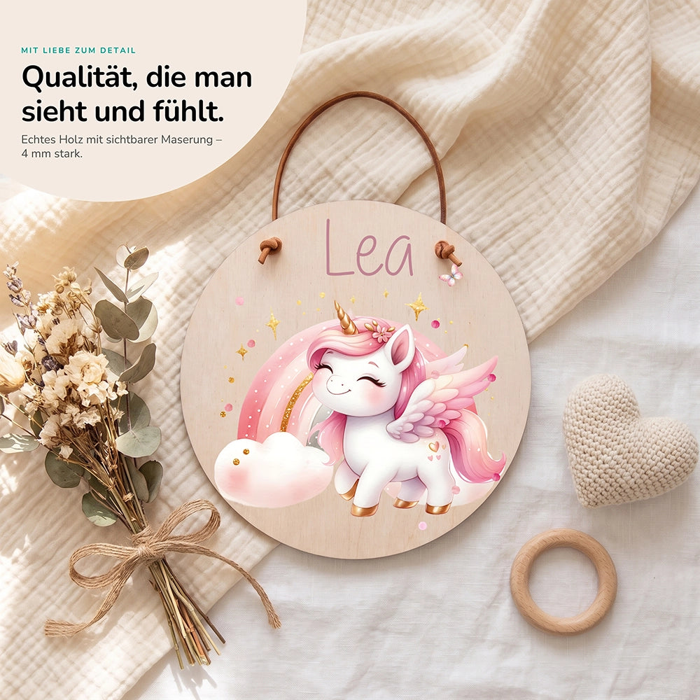 Türschild Kinderzimmer personalisiert mit Name Einhorn