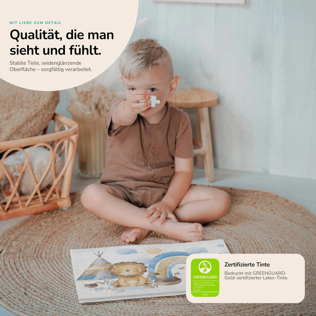 Kinderpuzzle personalisiert mit Namen - Löwe mit Regenbogen