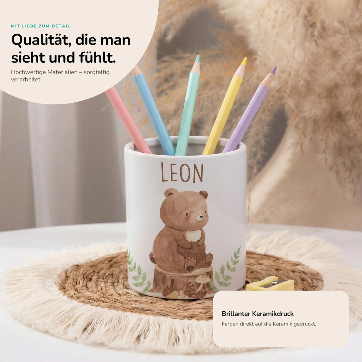 Personalisierter Stiftehalter Bär Wald – Keramik mit Wunschname