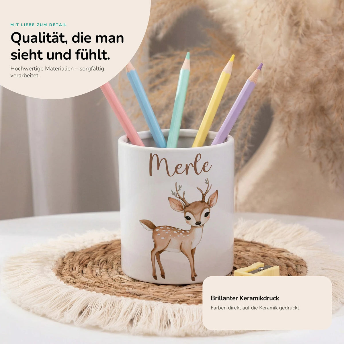Personalisierter Stiftehalter Rehkitz Bambi – Keramik mit Wunschname