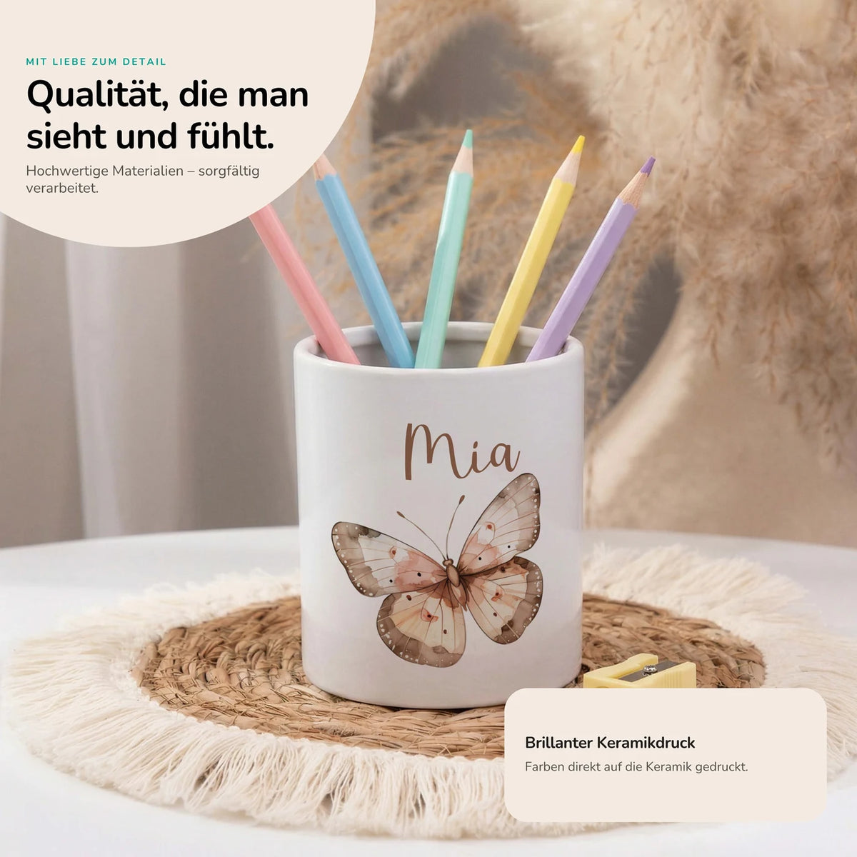 Personalisierter Stiftehalter Schmetterling – Keramik mit Wunschname