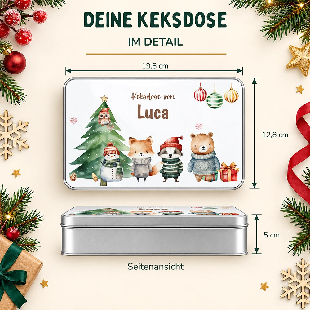 Keksdose aus Metall personalisiert - Zauberhafte Wintertiere