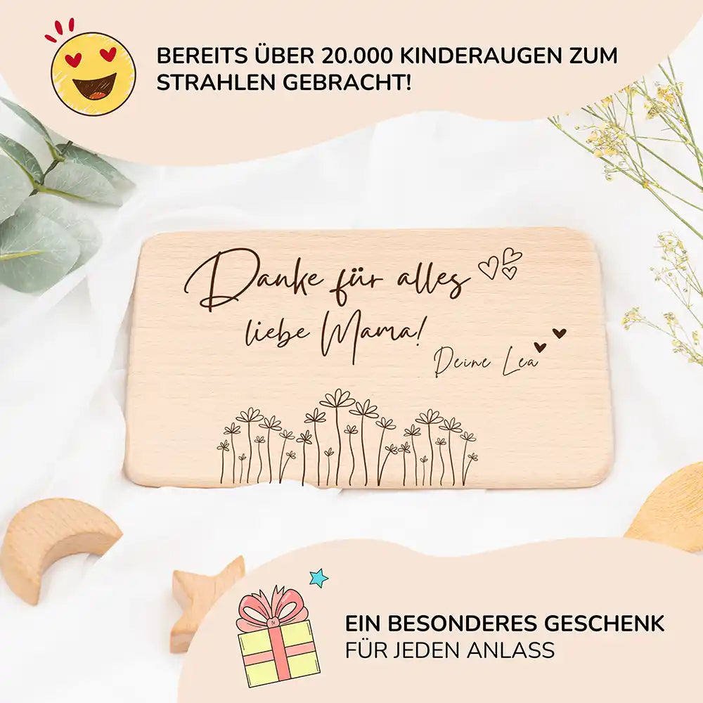 Frühstücksbrettchen Holz Holz Mama aus Holz mit Gravur Danke für alles - Muttertag Geschenk
