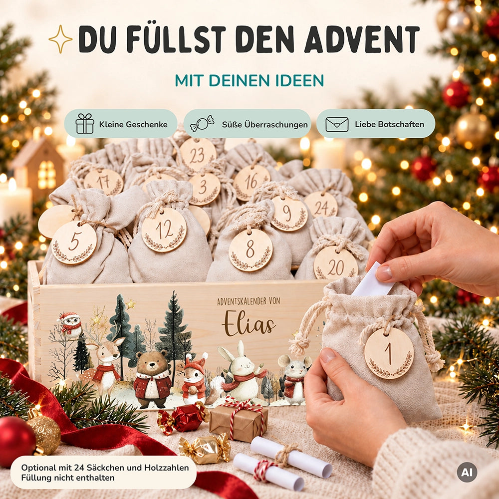 Adventskalender zum Befüllen "Weihnachten im Winterwald" personalisiert