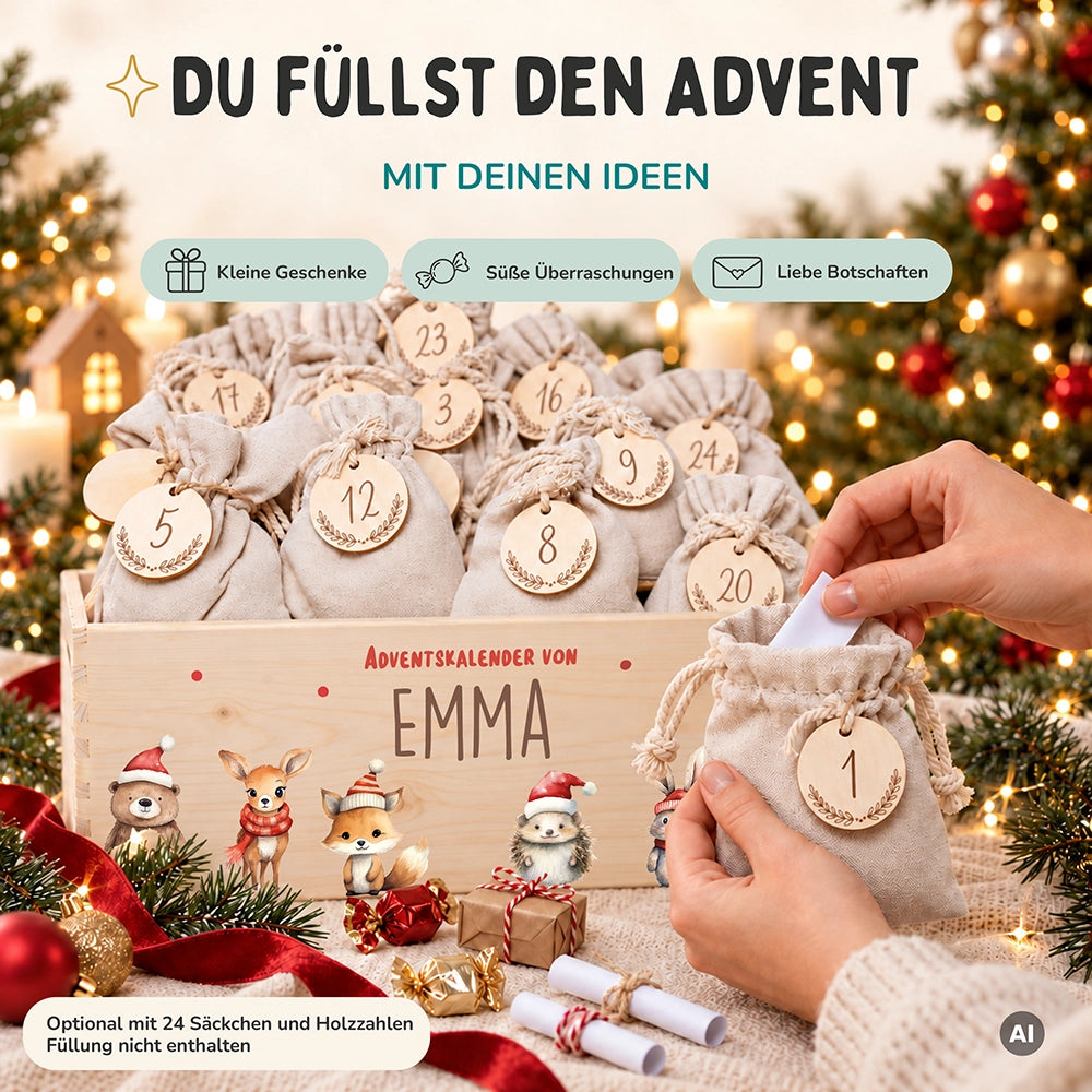 Personalisierter Adventskalender zum Befüllen - Tierfamilie Weihnachten