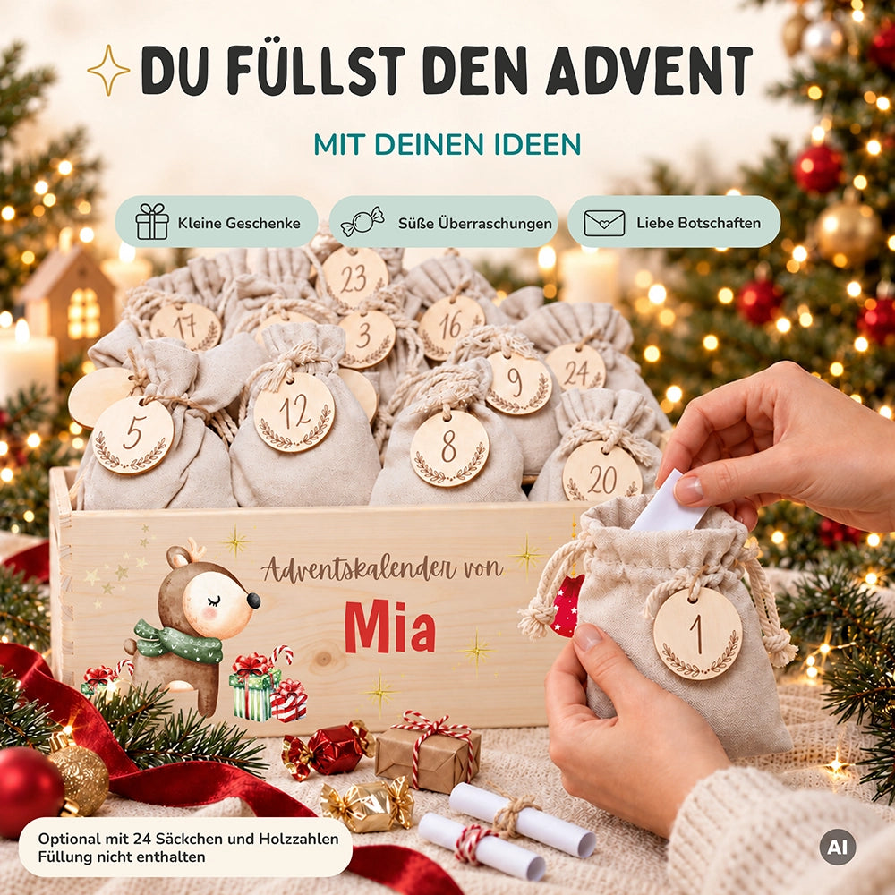 Personalisierter Adventskalender zum Befüllen - Reh mit Geschenken