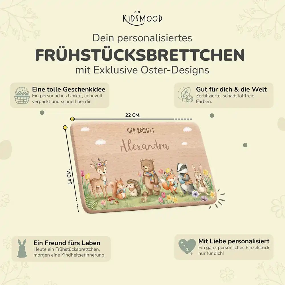 Frühstücksbrettchen Ostern - Tiere im Osterglück