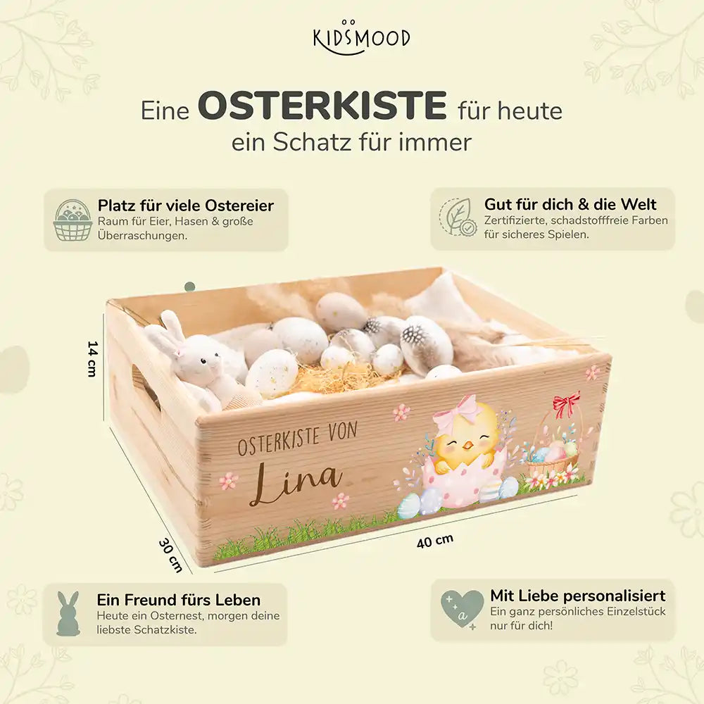 Osterkiste Holz personalisiert - Frühlingsküken