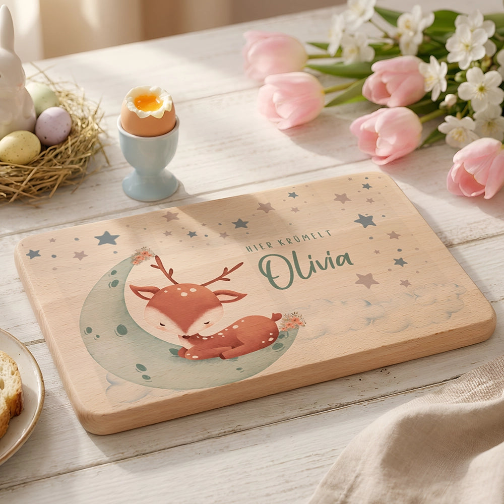 Frühstücksbrettchen Holz personalisiert - Baby Reh