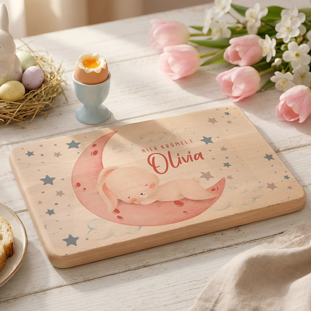 Frühstücksbrettchen Holz personalisiert - Baby Hase