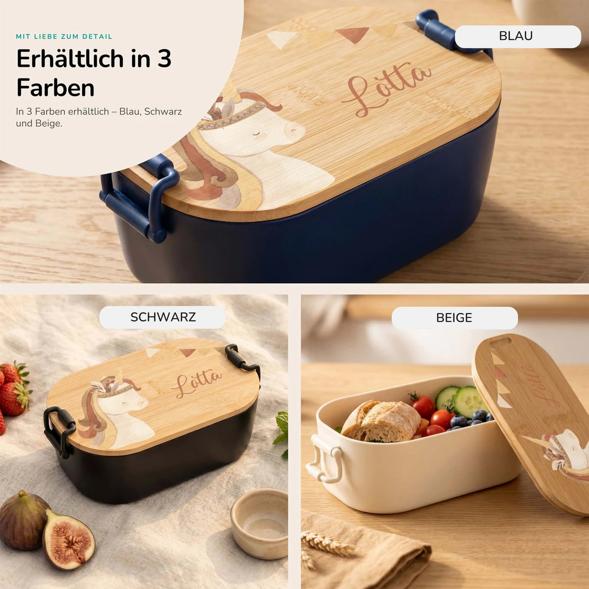 Brotdose Kinder personalisiert, Einhorn Boho