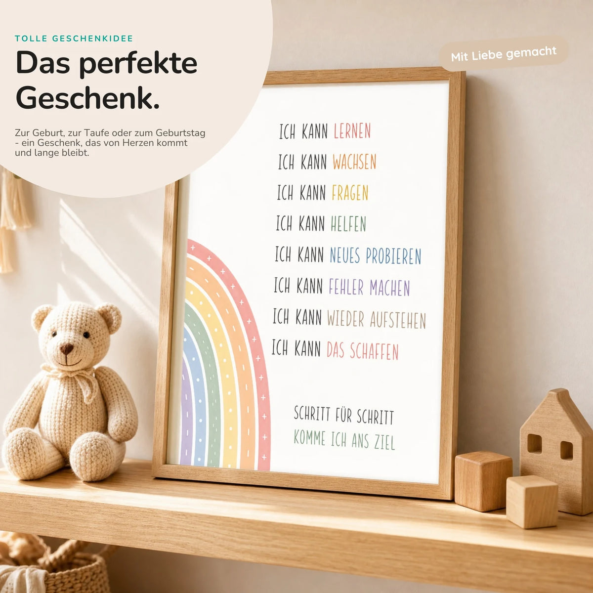 Affirmationsposter „Minimal Ich kann“ mit Teddy – Geschenk zur Geburt oder Taufe