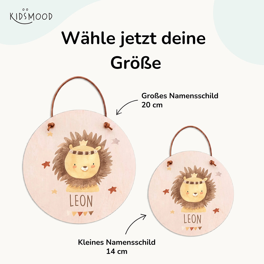 Türschild Kinderzimmer personalisiert mit Name Löwe mit Krone