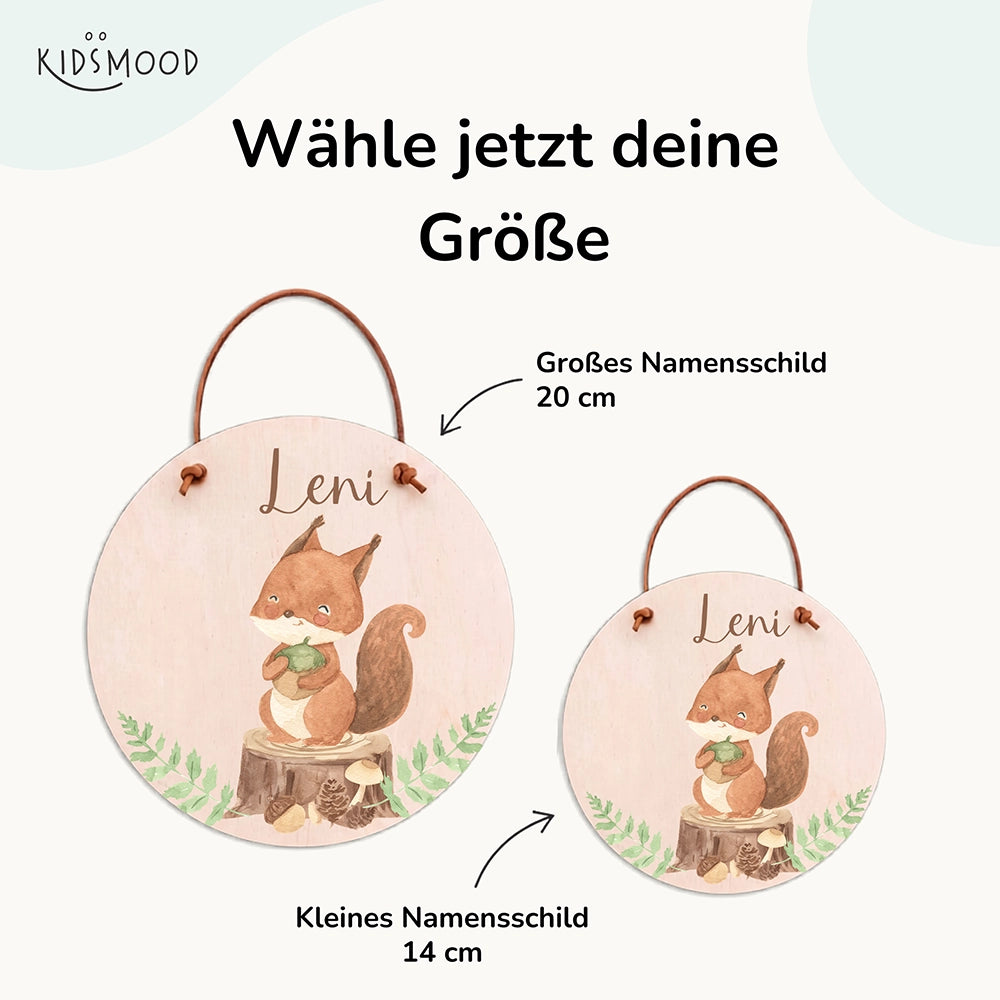 Türschild Kinderzimmer personalisiert mit Name Eichhörnchen im Wald