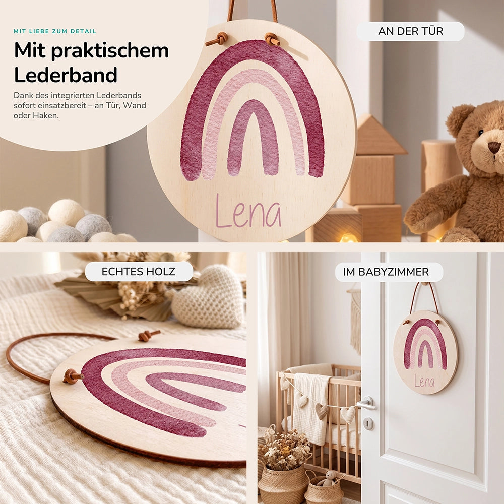 Türschild Kinderzimmer personalisiert mit Name Regenbogen
