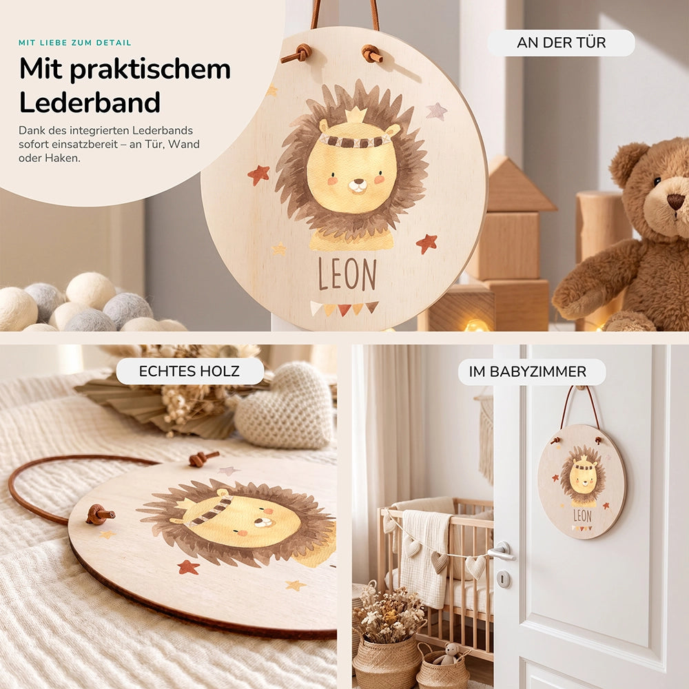 Türschild Kinderzimmer personalisiert mit Name Löwe mit Krone