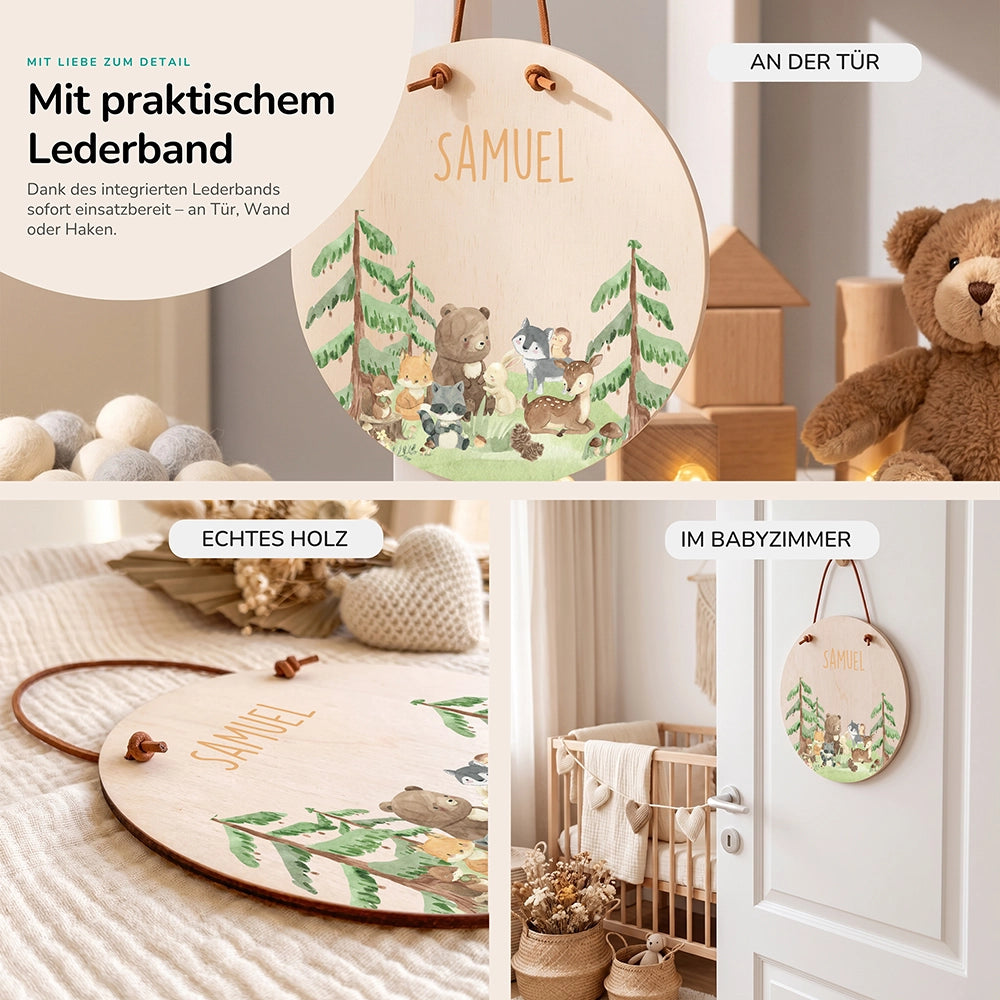 Türschild Kinderzimmer personalisiert mit Name Waldtiere