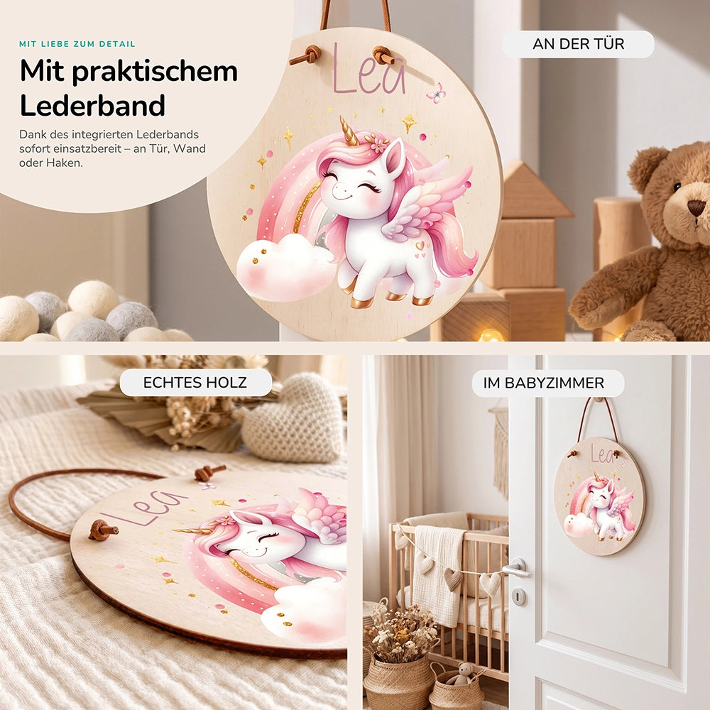 Türschild Kinderzimmer personalisiert mit Name Einhorn