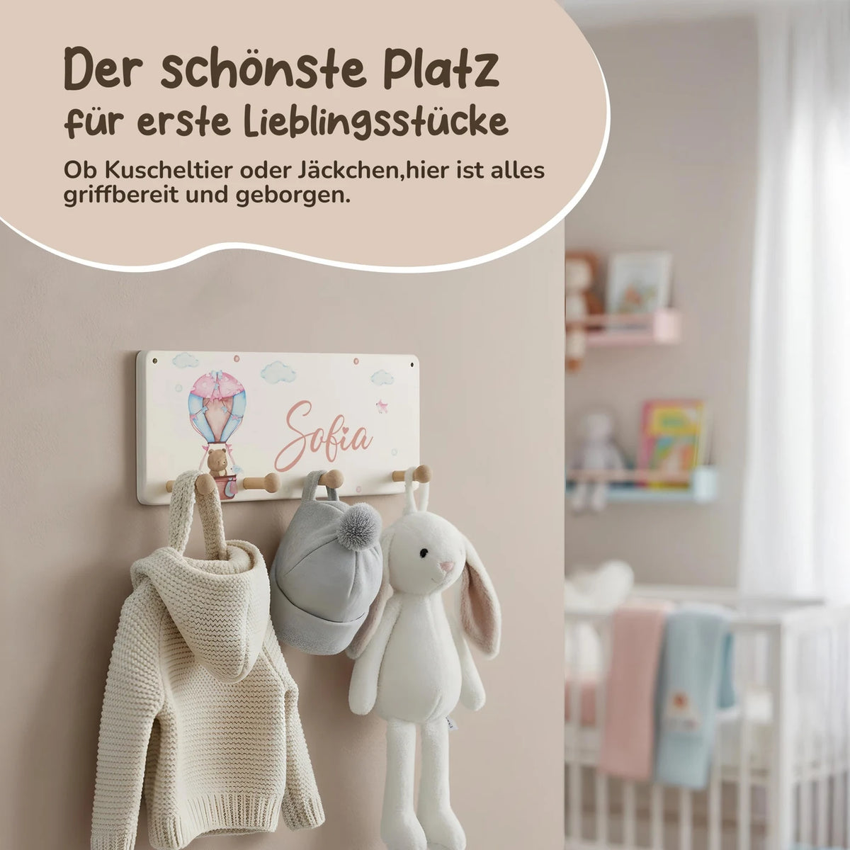 Kindergarderobe Holz personalisiert - Ballon Bär