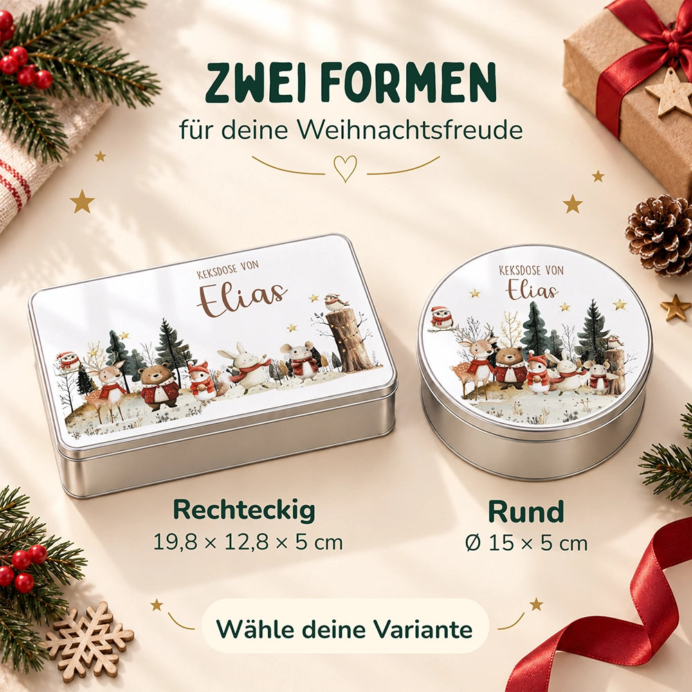 Keksdose aus Metall personalisiert - Weihnachtsfreunde im Schnee