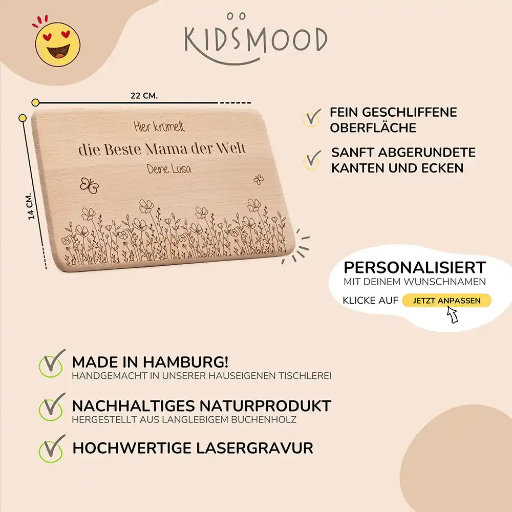 Frühstücksbrettchen Holz Die beste Mama der Welt mit Gravur - Geschenk Muttertag