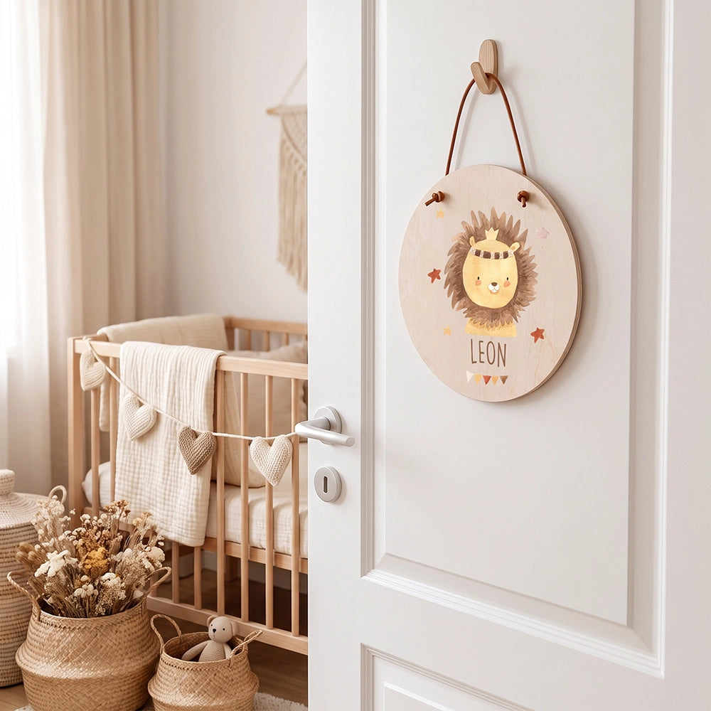 Türschild Kinderzimmer personalisiert mit Name Löwe mit Krone