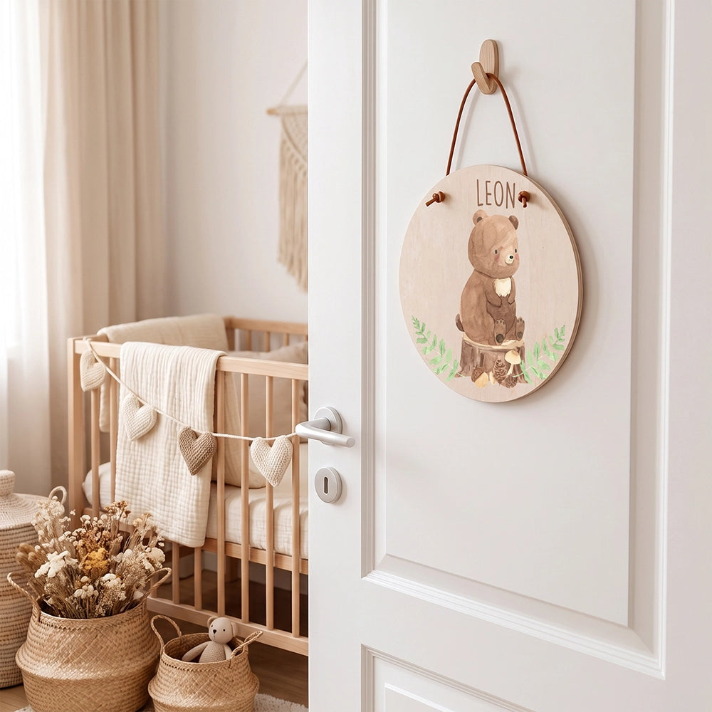 Türschild Kinderzimmer personalisiert mit Name Bär im Wald