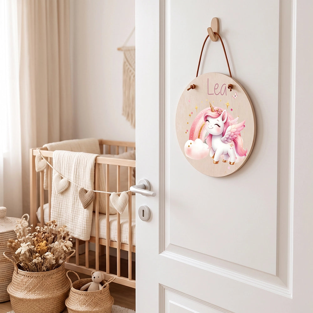 Türschild Kinderzimmer personalisiert mit Name Einhorn