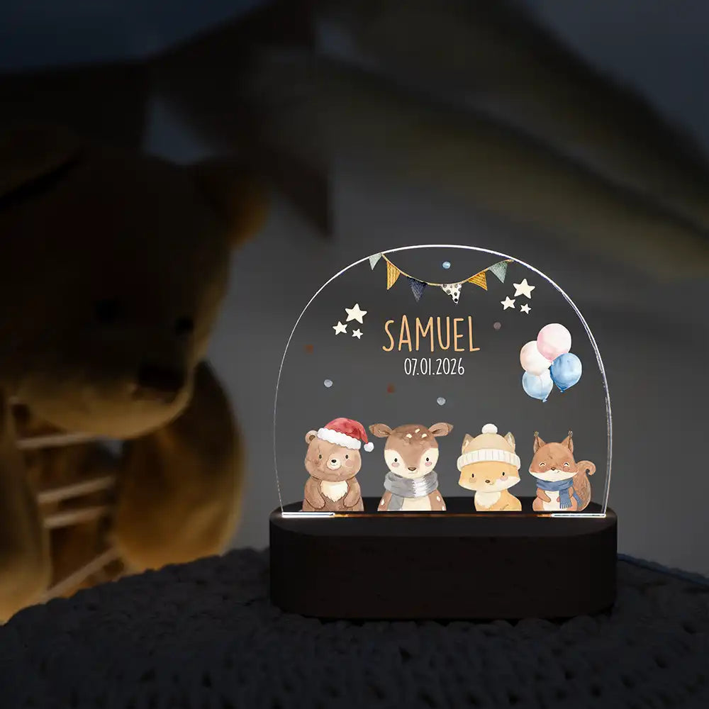 Nachtlicht Kinder personalisiert - Fröhliche Tierwelt