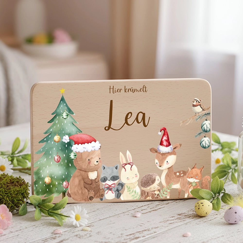 Frühstücksbrettchen Weihnachten mit winterlichen Tierfreunden - Geschenk Weihnachten