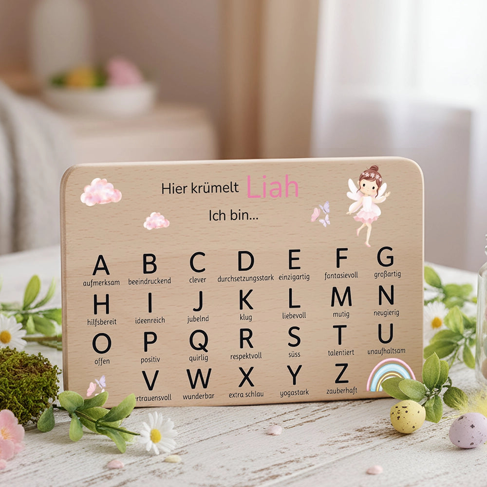 ABC Brettchen Kinder personalisiert – Ballerina Regenbogen