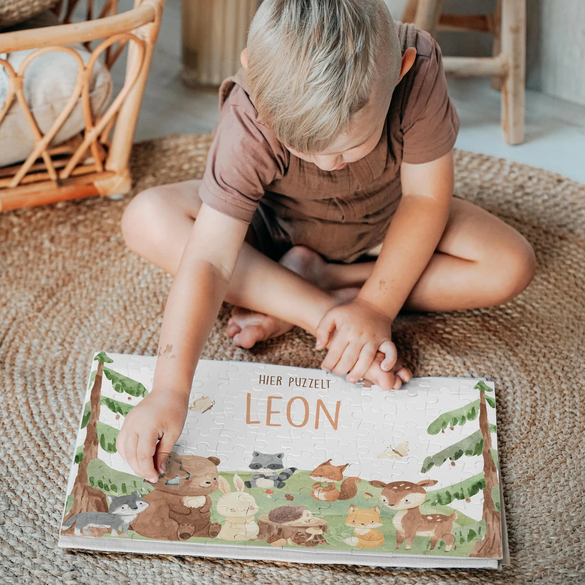 Kinderpuzzle personalisiert mit Namen - niedliche Waldtiere