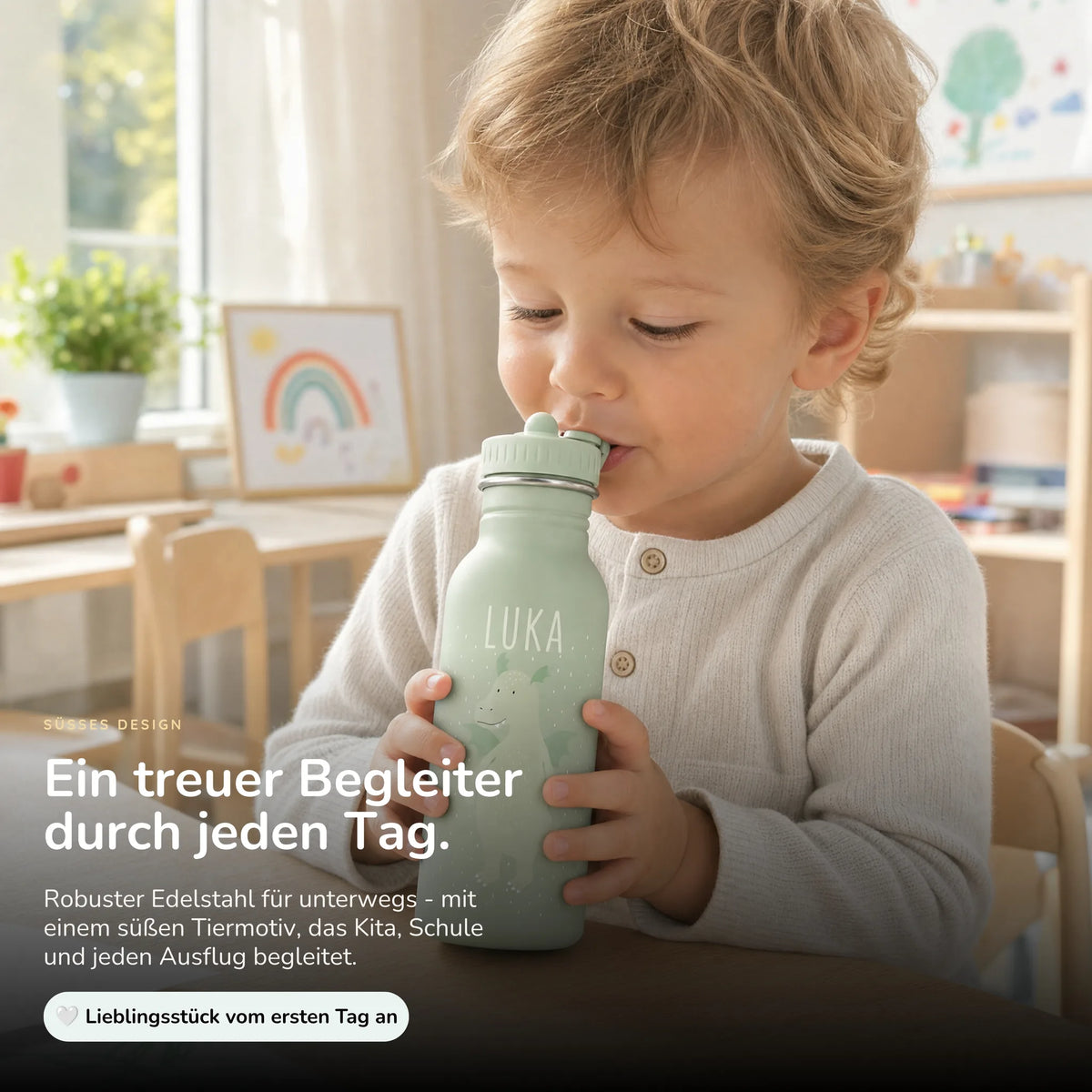 Trixie Trinkflasche Kinder Drache, 500 ml Edelstahlflasche mit Namen