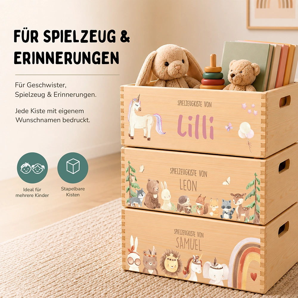 Spielzeugkiste personalisiert mit Namen - Einhornzauber