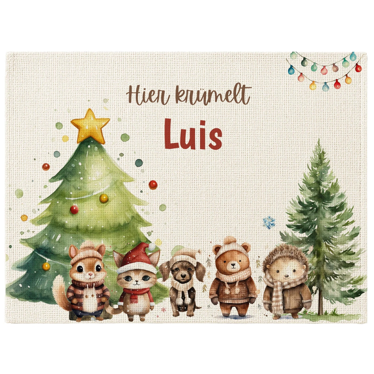 Tischset Kinder personalisiert Weihnachtsmotiv - Freundliche Waldbewohner